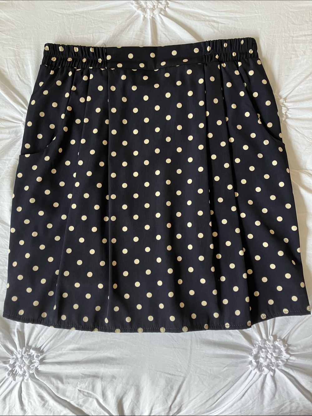 Francesca's Collections Navy Skirt with Cream Polka Dots